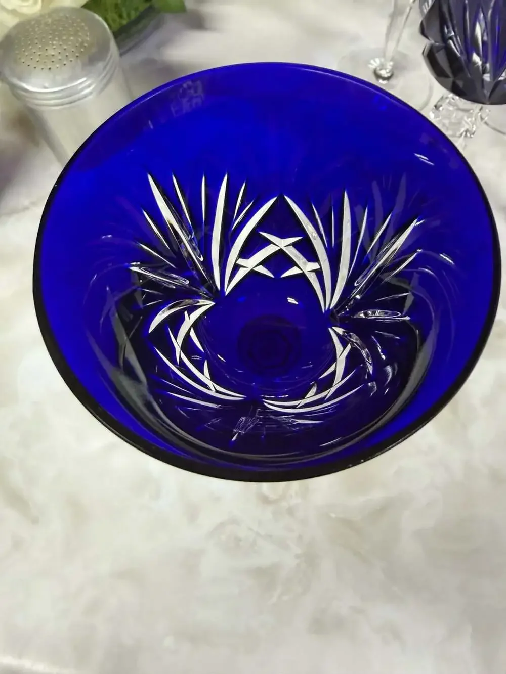 Vintage Gorham Crystal Cherrywood Cobalt Blue Cut-to-Clear Hock Wine Glasses Set